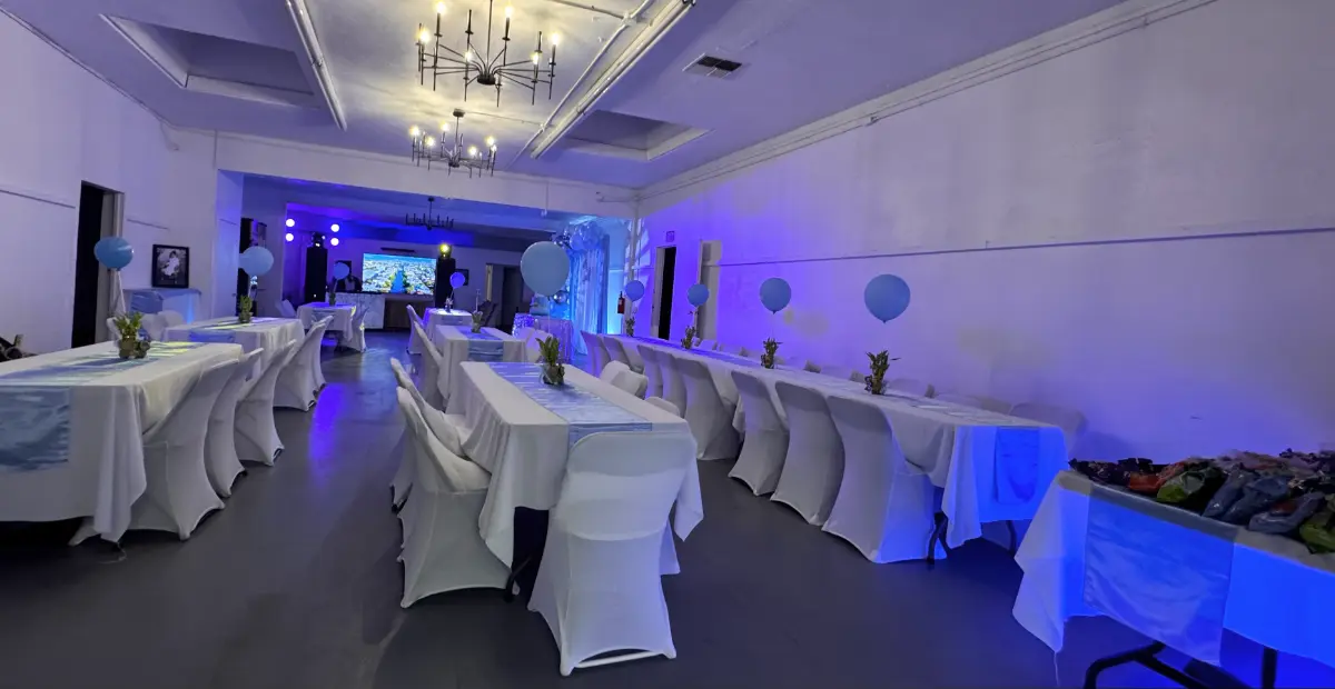 Elegantly decorated banquet hall setup at Art and Space LA event venue in Los Angeles
