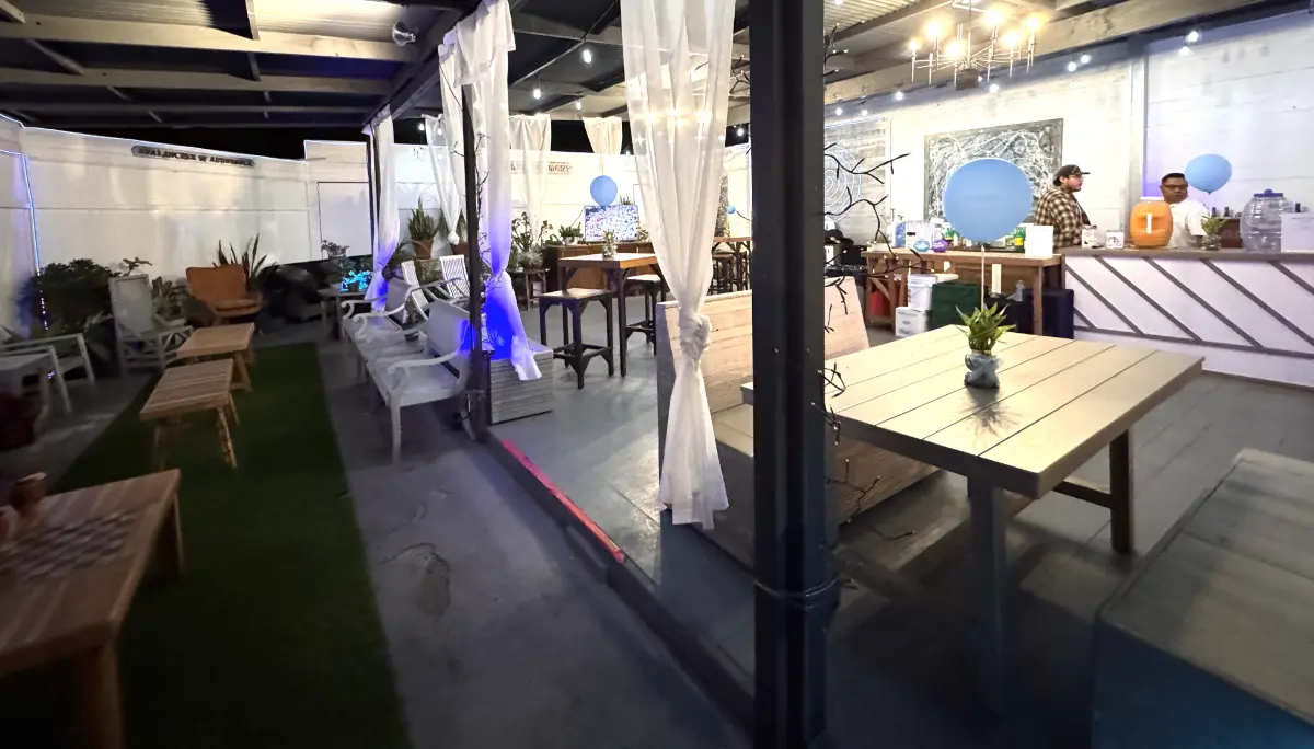 Outdoor patio and courtyard at Art and Space LA — baptism venue in Mid-City Los Angeles