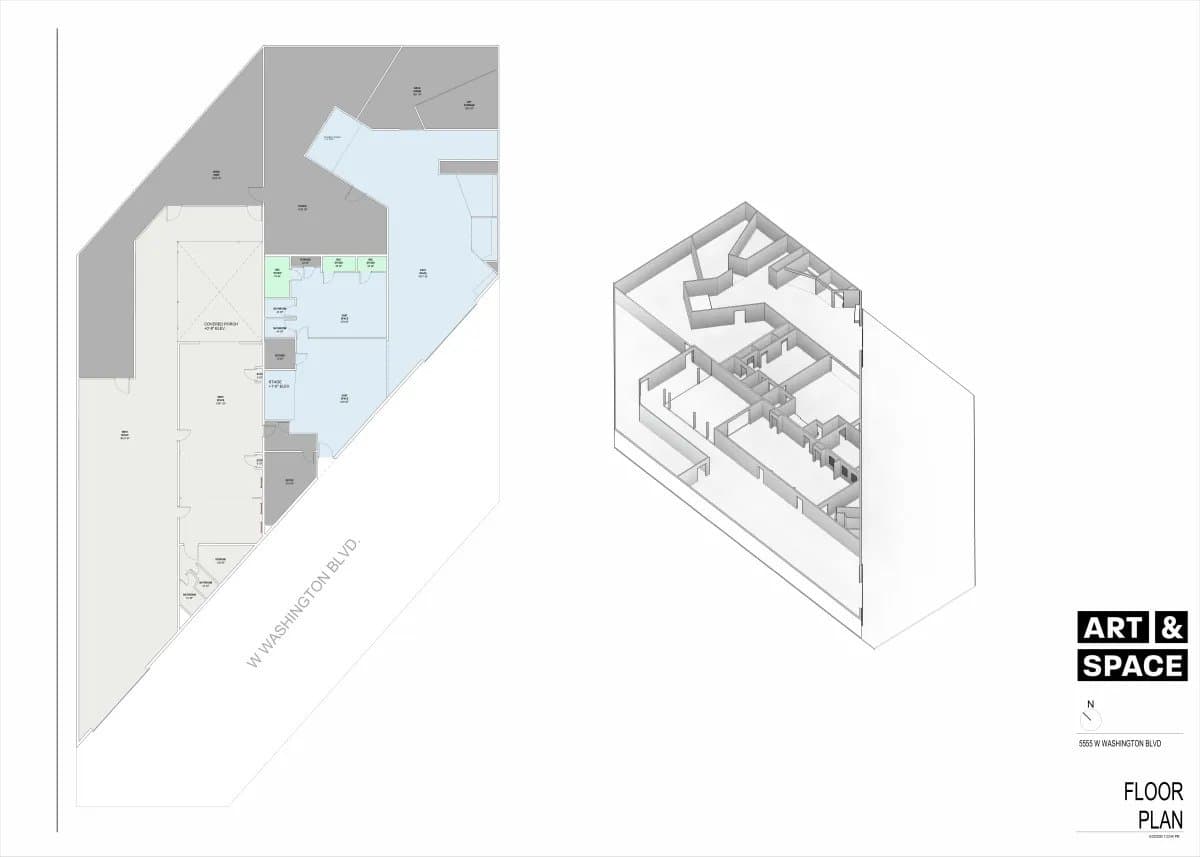 Art and Space LA 3D isometric floor plan view showing full venue layout