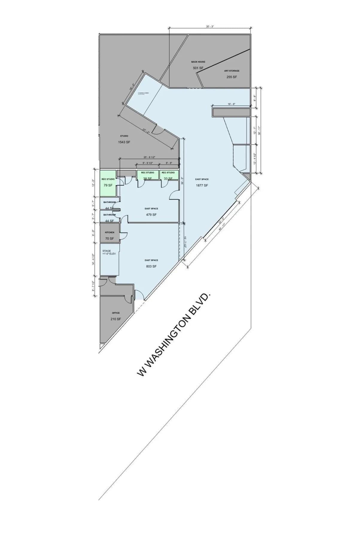 Art and Space LA east space floor plan — detailed layout with room dimensions