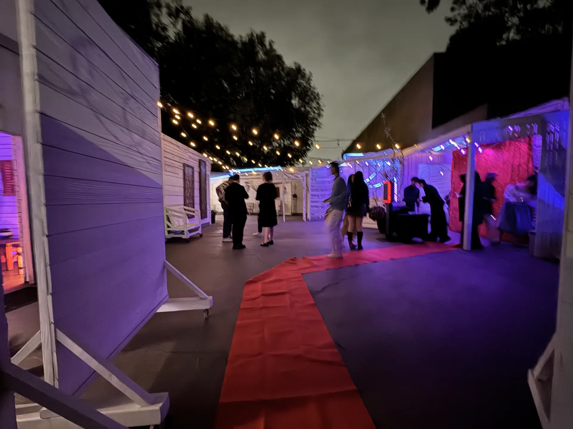 Outdoor event space with red carpet for a premium kids birthday party in Rancho Park near Cheviot Hills.