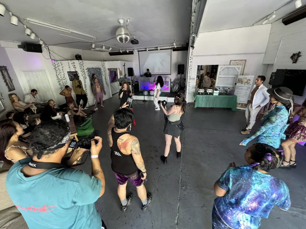 Group movement session in the indoor event space at Art and Space LA in Mid-City Los Angeles